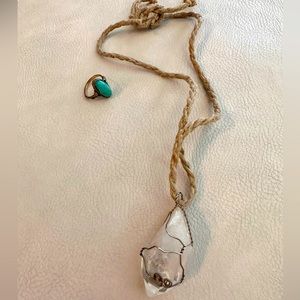 Vintage stone cord necklace with matching ring!